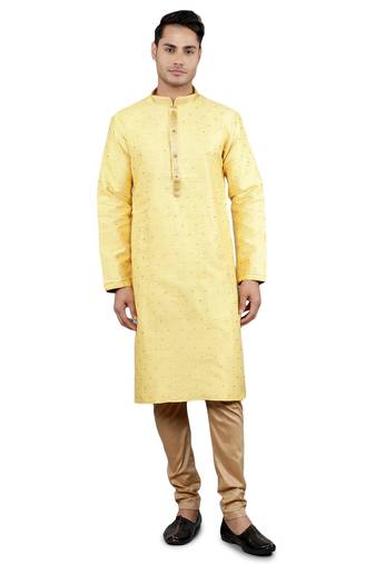 yellow colour jacquard design kurta sets