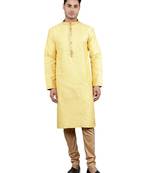 yellow colour jacquard design kurta sets