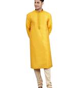 mustard colour jacquard design kurta sets