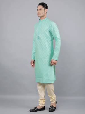 lt.aqua colour jacquard design kurta sets 3