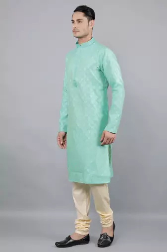 lt.aqua colour jacquard design kurta sets