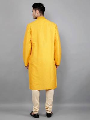 mustard colour jacquard design kurta sets 2
