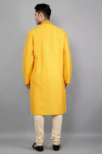 mustard colour jacquard design kurta sets