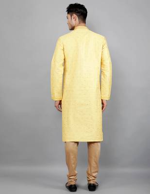 yellow colour jacquard design kurta sets 2