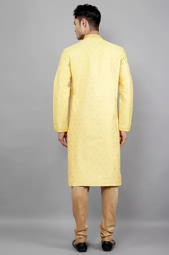 yellow colour jacquard design kurta sets