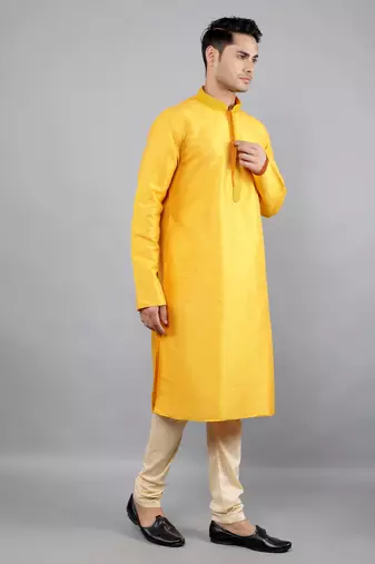mustard colour jacquard design kurta sets