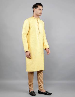 yellow colour jacquard design kurta sets 3