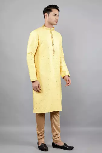 yellow colour jacquard design kurta sets