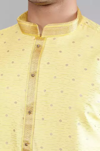 yellow colour jacquard design kurta sets