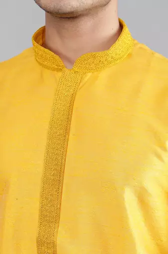 mustard colour jacquard design kurta sets