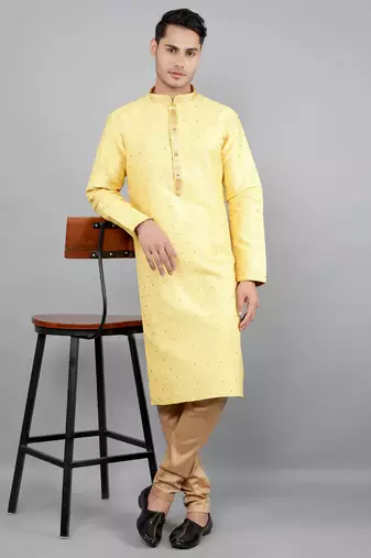 yellow colour jacquard design kurta sets