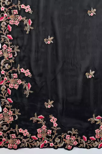 Trendmalls Black Art Silk Heavy Embroidred Saree