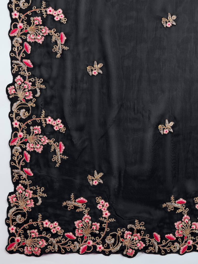 Black Art Silk Heavy Embroidred Saree
