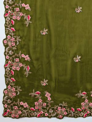 Trendmalls Green Embroided Work Saree 6