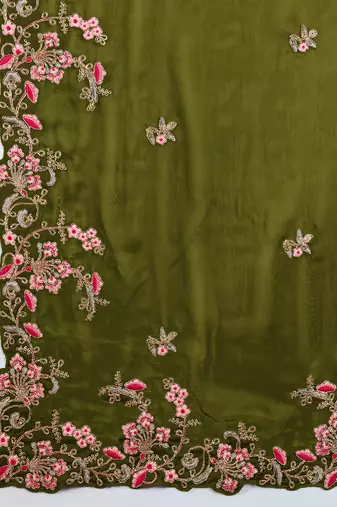 Trendmalls Green Embroided Work Saree