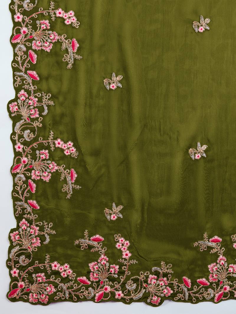 Green Embroided Work Saree