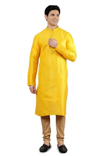 mustard colour woven design kurta sets