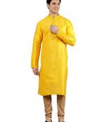mustard colour woven design kurta sets