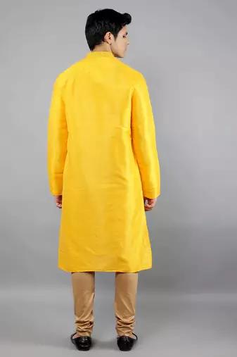 mustard colour woven design kurta sets