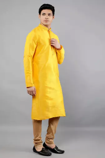 mustard colour woven design kurta sets