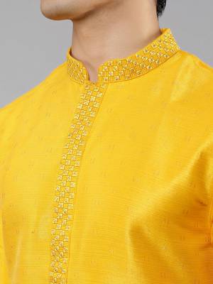 mustard colour woven design kurta sets 4