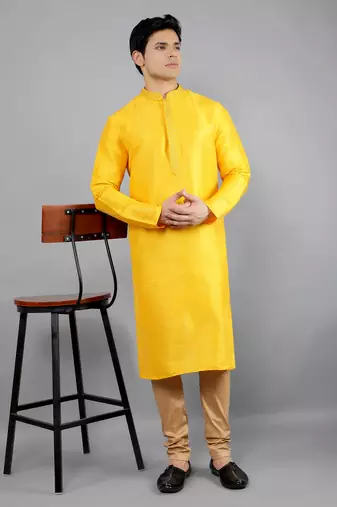 mustard colour woven design kurta sets