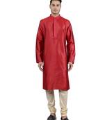 maroon colour woven design kurta sets