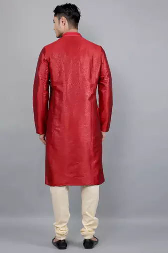 maroon colour woven design kurta sets