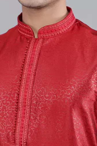 maroon colour woven design kurta sets