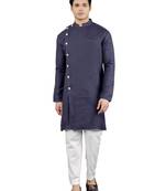 navy colour woven design kurta sets
