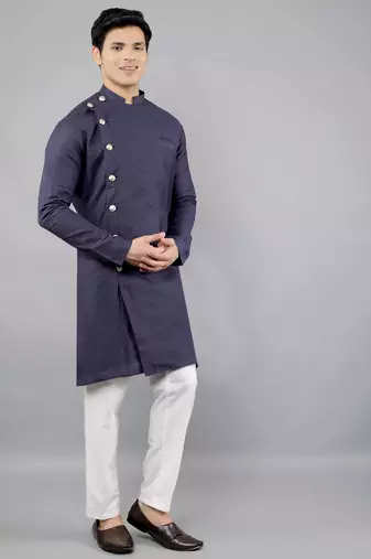 navy colour woven design kurta sets