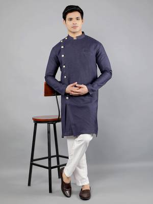navy colour woven design kurta sets 5