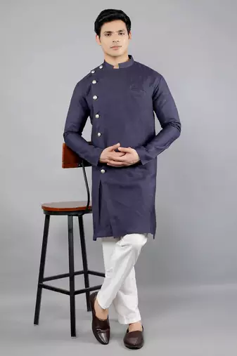 navy colour woven design kurta sets