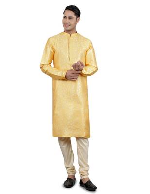 mustard colour jacquard design kurta sets 1