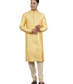 mustard colour jacquard design kurta sets
