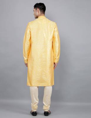mustard colour jacquard design kurta sets 2