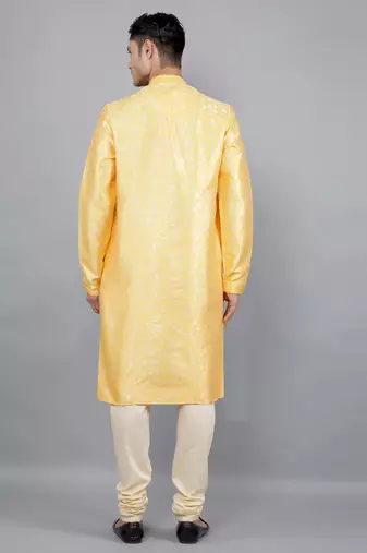 mustard colour jacquard design kurta sets