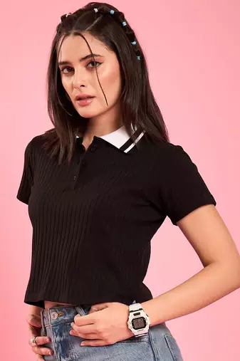 ribbed polo crop top