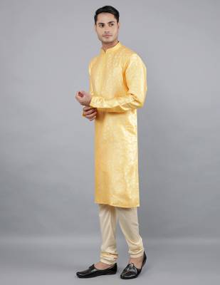 mustard colour jacquard design kurta sets 3