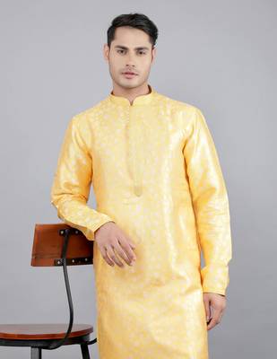 mustard colour jacquard design kurta sets 4