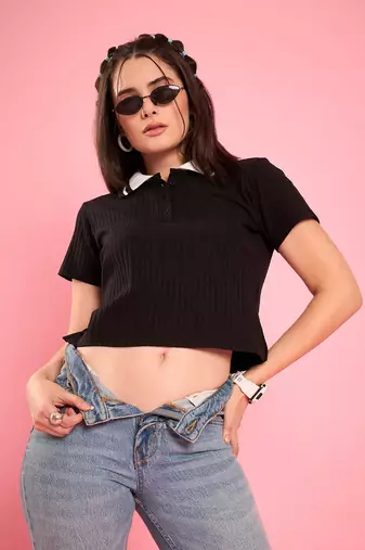 ribbed polo crop top
