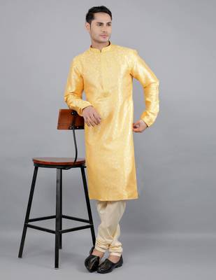 mustard colour jacquard design kurta sets 5