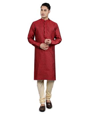 maroon colour jacquard design kurta sets 1