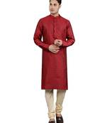 maroon colour jacquard design kurta sets