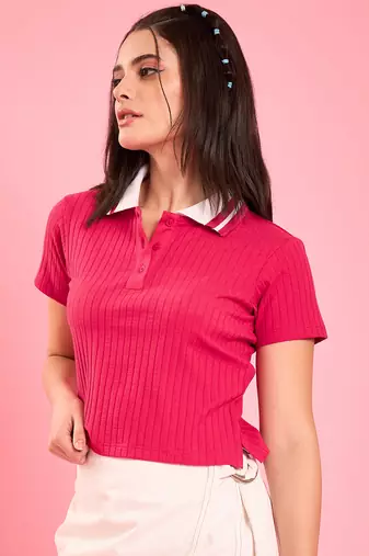 ribbed polo crop top