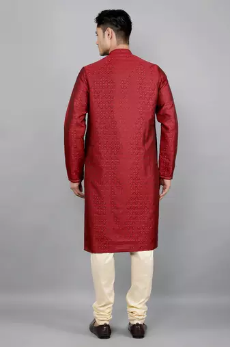 maroon colour jacquard design kurta sets