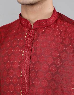 maroon colour jacquard design kurta sets 4