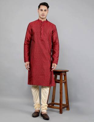 maroon colour jacquard design kurta sets 5