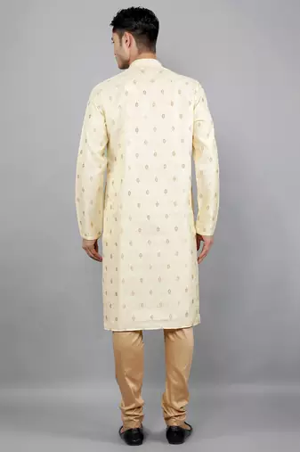 fawn colour woven design kurta sets