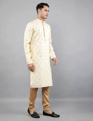 fawn colour woven design kurta sets 3